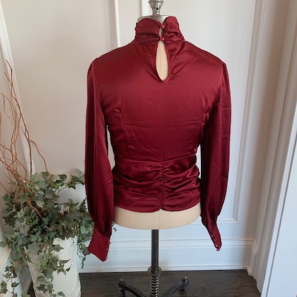 Satin Blouse w/Ruched Neckline & Waistline - Picture 7 of 11